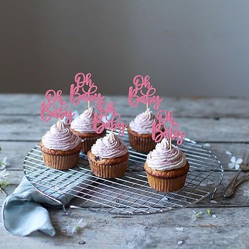 Miniatura 121 de 1 pieza de decoración de pastel Oh Baby Shower con purpurina para baby shower, bautismo, revelación de género de bebé, decoración de pastel