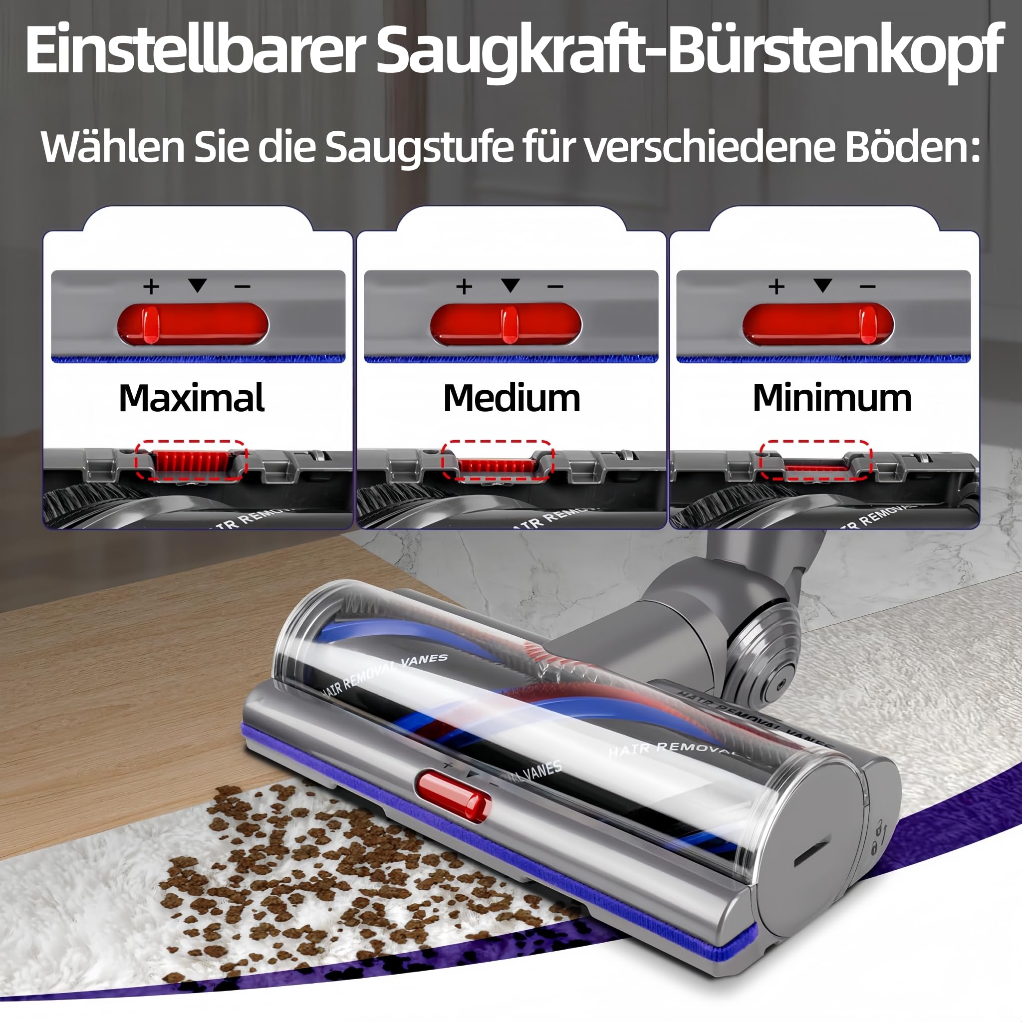 Elektrische Bodendüse für Dyson V15 V11 V10 V8 V7 Aufsatz, Upgrade Torque Drive Bodenbürste mit Anti-Tangle & Einstellbarer Saugkraft, Ersatzbürste Zubehör für Teppich Hartboden und Tierhaare