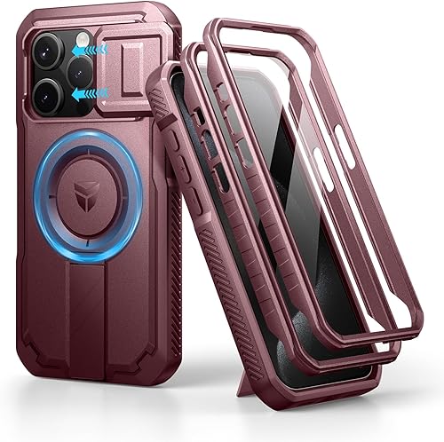 Vista 12 de Dexnor - Funda para iPhone 14 Pro Max con tapa deslizante para cámara, soporte ajustable y protector de pantalla integrado, carcasa magnética Negro