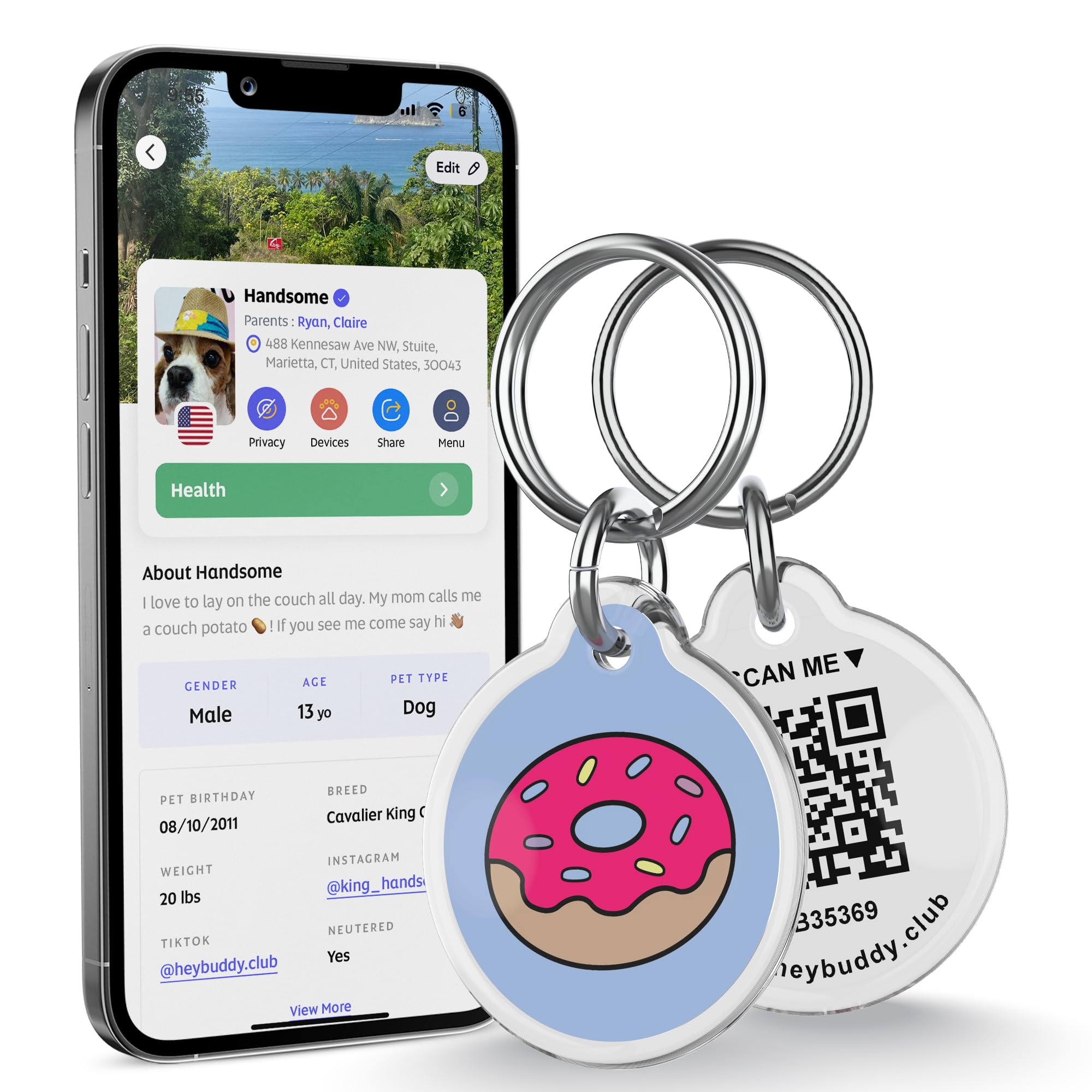 HeyBuddy® QR Code Smart Pet Tags for Dogs & Cats - Personalized Pet Tag Stores Multiple Informations, Includes Scannable GPS Coordinates, Real-Time Notifications, Health Documents & Community Alerts