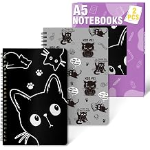 Xqumoi 2Pack A5 Funny Black Cat Spiral Notebooks - Crazy Cute Cat Ruled Lined Journal, Writing Hardcover Notebooks, Back to School Supplies, Office Supplies, Cat Lover Gift