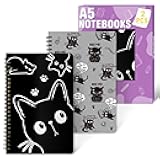Xqumoi 2Pack A5 Funny Black Cat Spiral Notebooks - Crazy Cute Cat Ruled Lined Journal, Writing Hardcover Notebooks, Back to School Supplies, Office Supplies, Cat Lover Gift