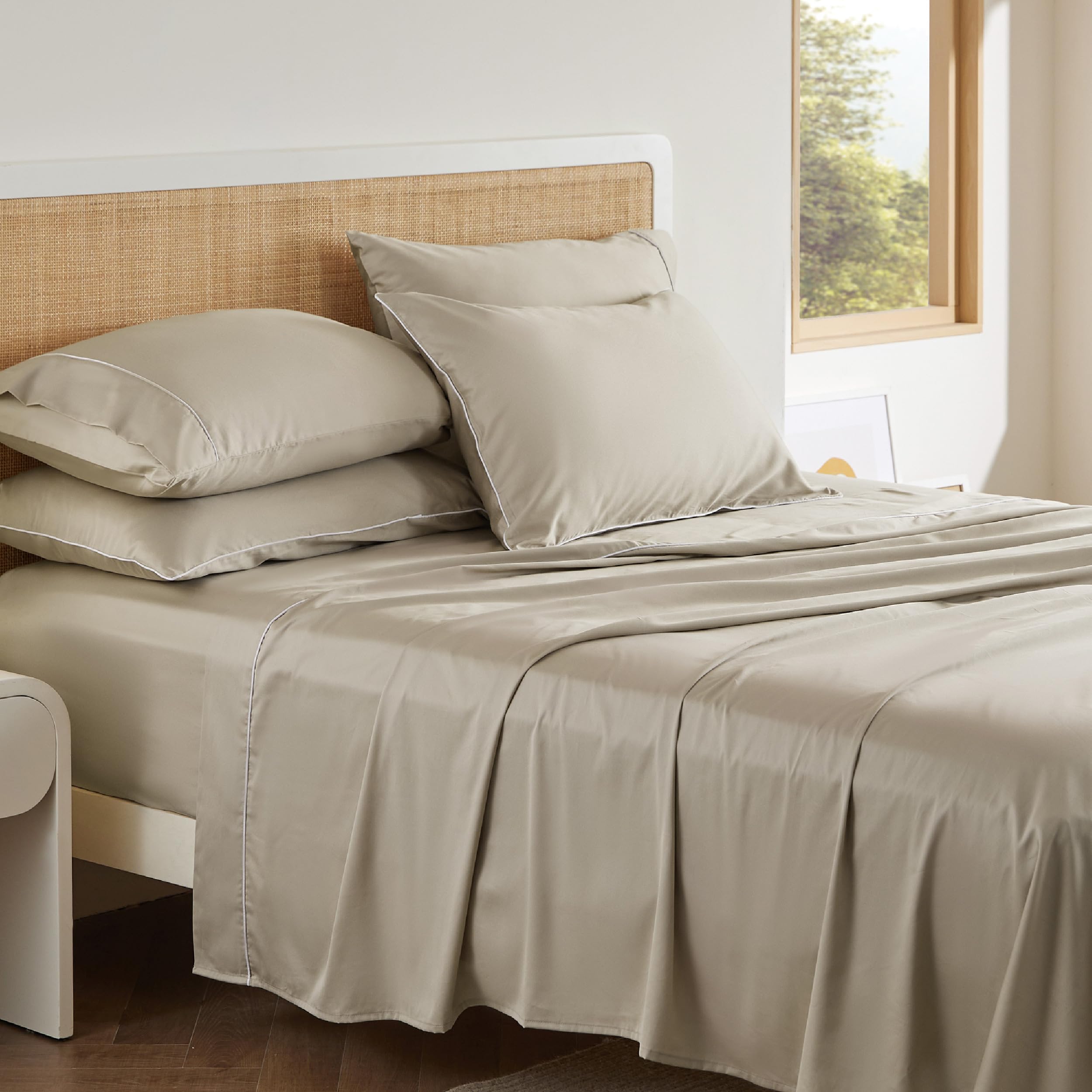 Amazon.com: Bedsure 100% Cotton Sheets - 6 Piece Sateen Weave Cotton ...