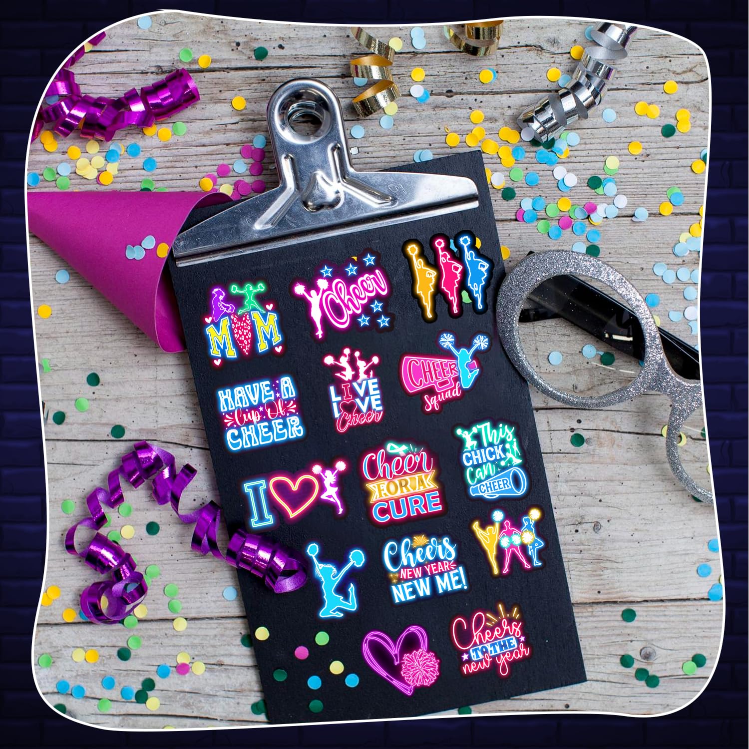 120PCS Neon Cheer Stickers Cheerleading Bomboniere Festa di Compleanno Decorazioni Vinile Impermeabile Adesivi per Bottiglia D'acqua Laptop Bagagli Casco