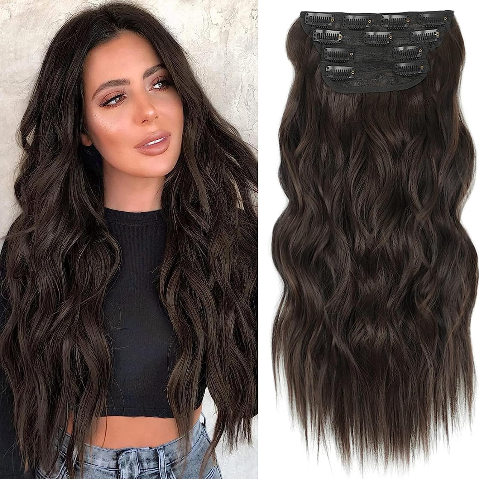 Amazon.com : MISSQUEEN 4PCS Clip In Hair Extensio,Synthetic 20 Inch ...