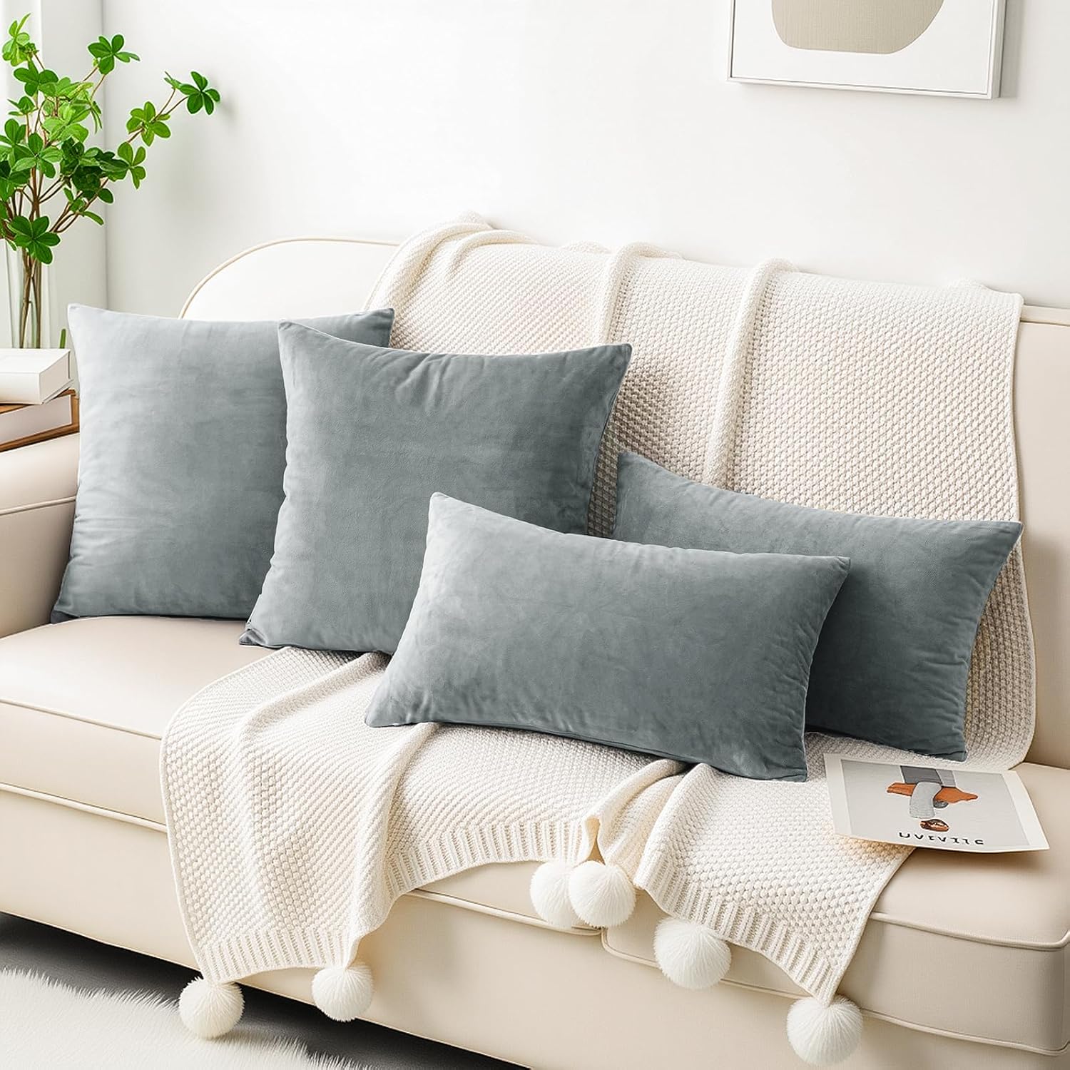 HWY 50 Gray Grey Velvet Rectangular Throw Pillow Covers 12x20 Inch, Pack of 2 Soft Cozy Solid Decorative Luxury Cushion Cases for Couch Sofa Bed Living Room Bedroom - Image 5