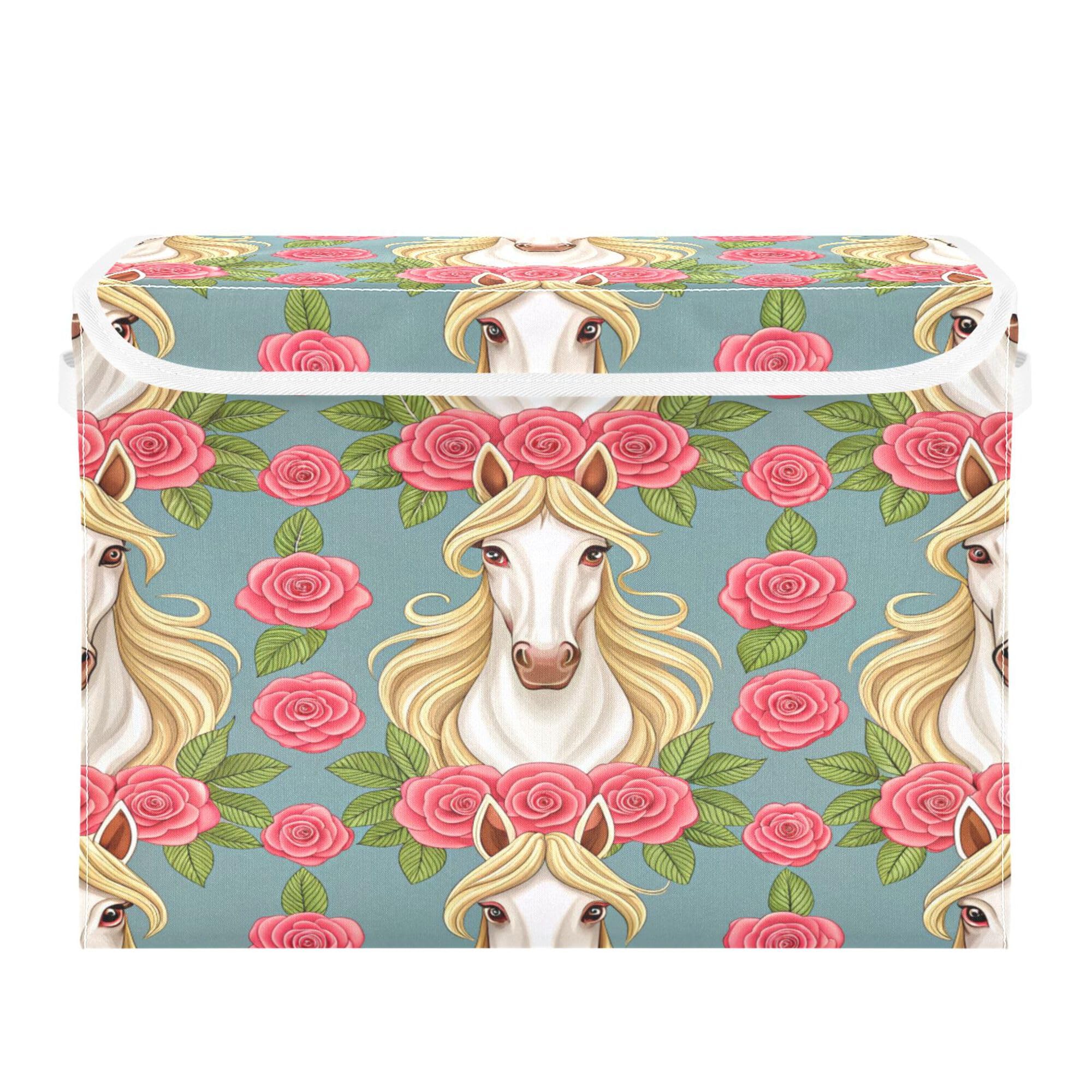 Panier de rangement chevaux et roses pour organiser la chambre d'enfant