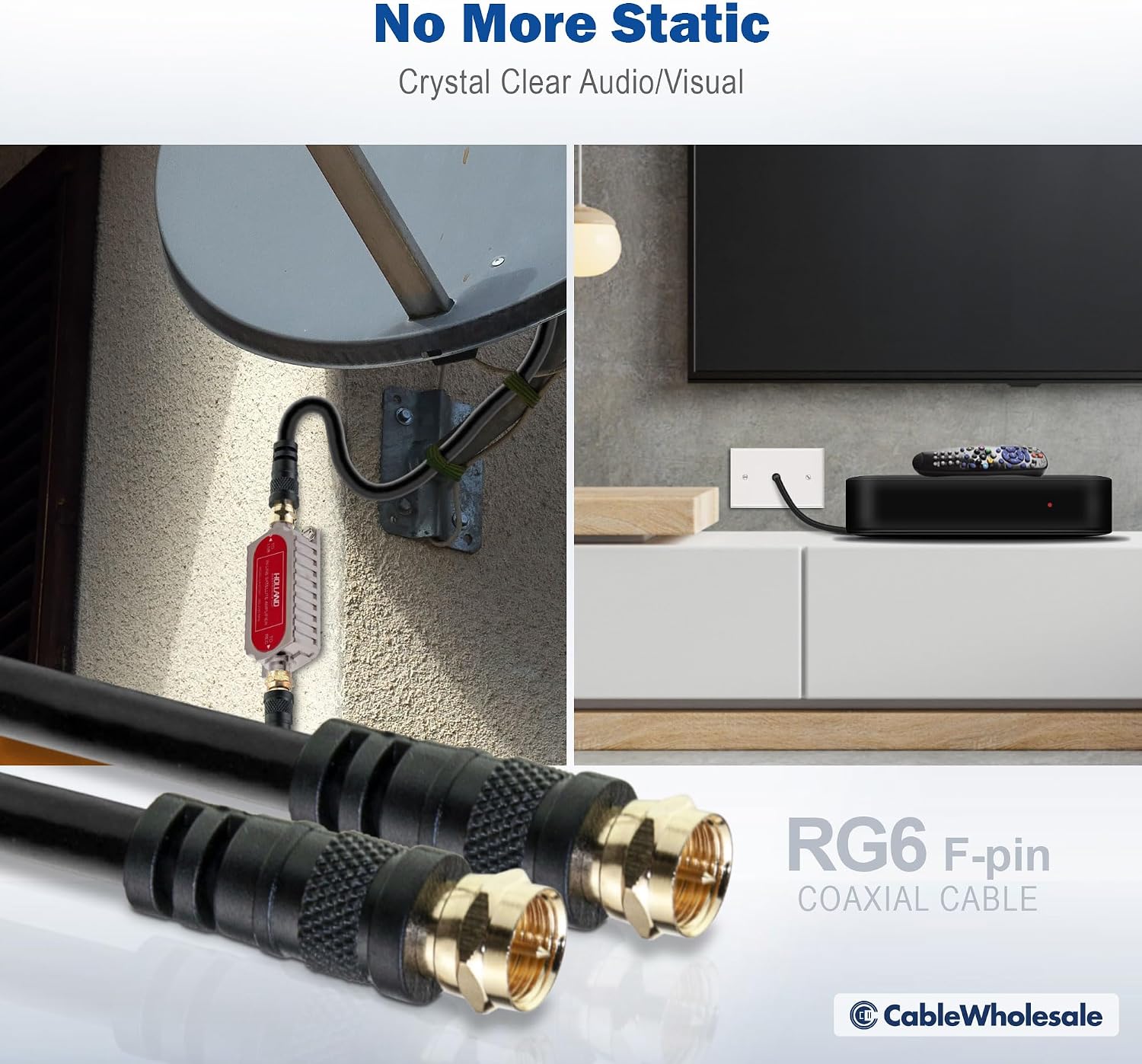 CableWholesale F-pin Coaxial Cable, F Type Male to Male Coax Cable Connector, UL Listed, AV, CableTV, Antenna, and Satellite Cable, Black, 100 ft