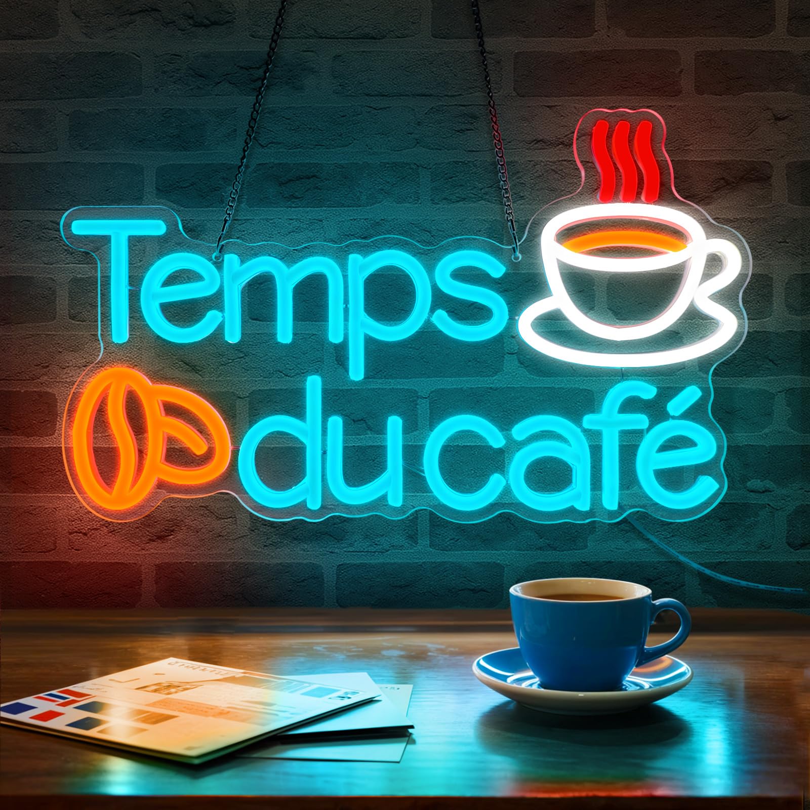 Néon Temps du café : plaque lumineuse LED réglable pour illuminer les murs sombres
