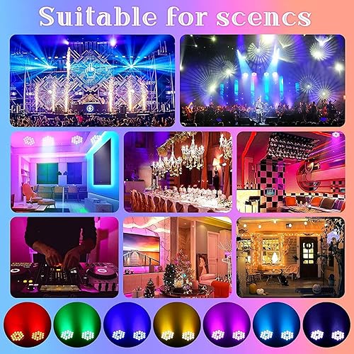 Vista 30 de Luces Par de 18 luces LED, U`King RGBW 4 en 1, 216 W, efecto de iluminación de escenario por DMX y control activado por sonido, luz de lavado para 4