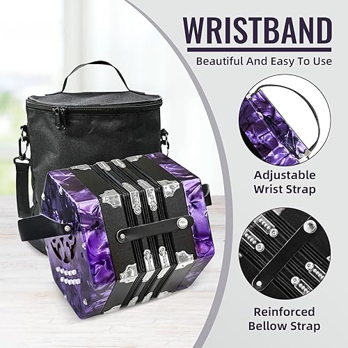 Miniatura 9 de Acordeón de 20 botones para adultos, acordeón profesional para principiantes, correa de mano ajustable, accesorios de instrumentos musicales con Rojo