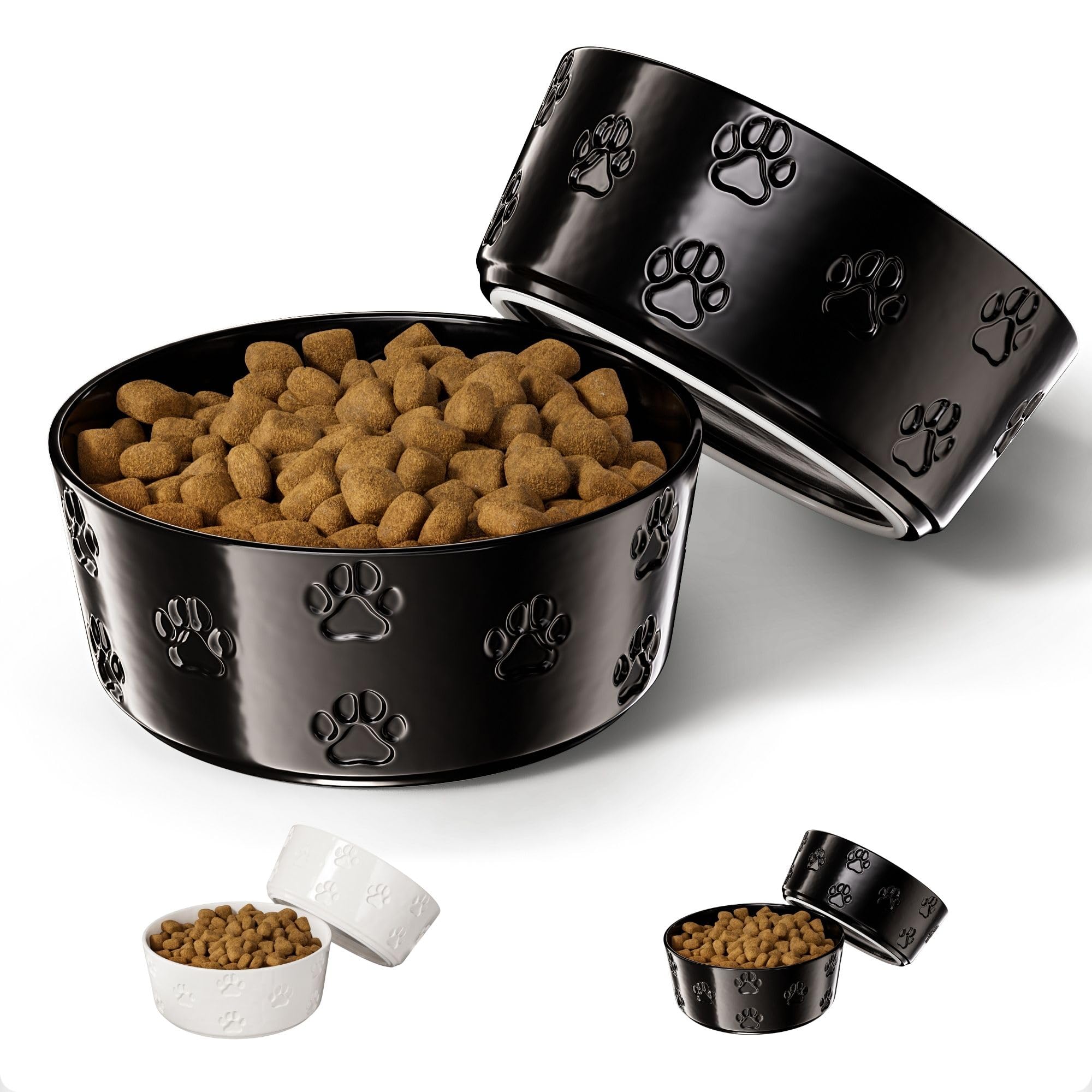 Ceramic Dog Bowl Set of 2 with Anti-Skid Base - 6.5" Wide x 2.5" Tall Ceramic Dog Bowls Medium Sized Dogs - 3.8 Cup Capacity Food and Water Bowls for Dogs - Rubber Bottom Pet Bowl Set of 2 Medium Size