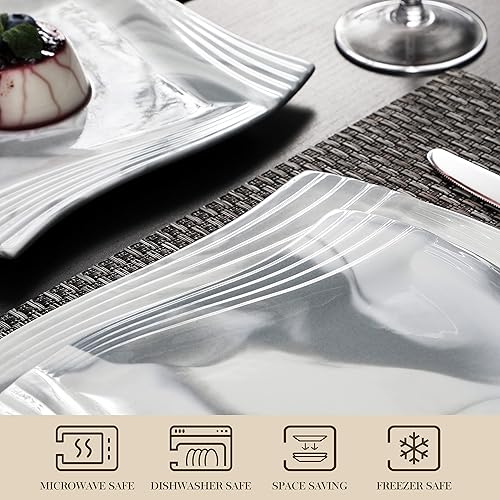 Miniatura 5 de MALACASA Juego de vajilla, 30 piezas de platos y cuencos de mármol para 6, juego de platos cuadrados de porcelana con plato llano, plato de postre y