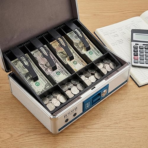 Miniatura 2 de STOBOK Caja de efectivo con bandeja de dinero Caja fuerte para efectivo Cajón de efectivo Cuadrado Manija de dinero Almacenamiento de efectivo con