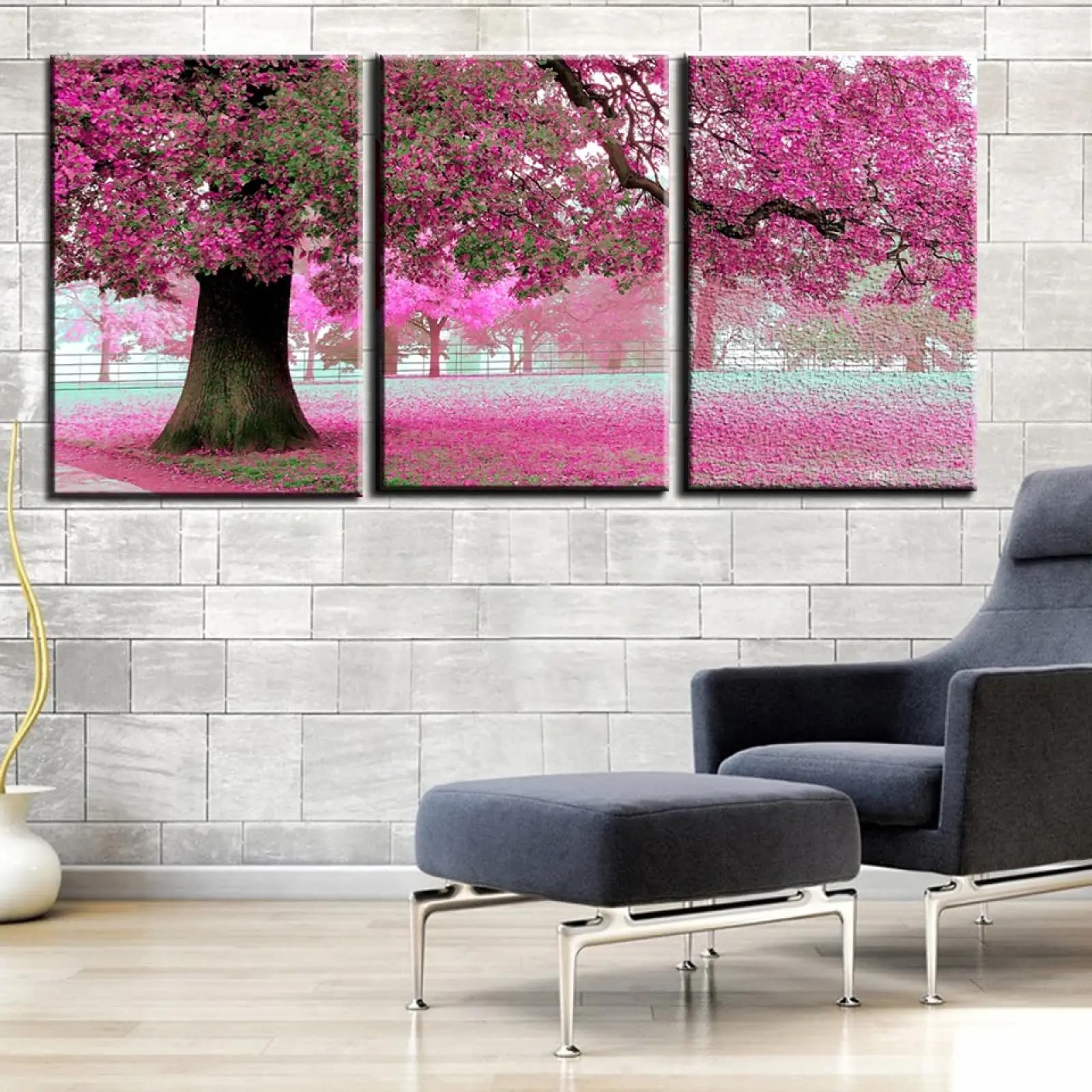 Impression sur toile moderne paysage abstrait arbre rose triptyque 40x60 - 8