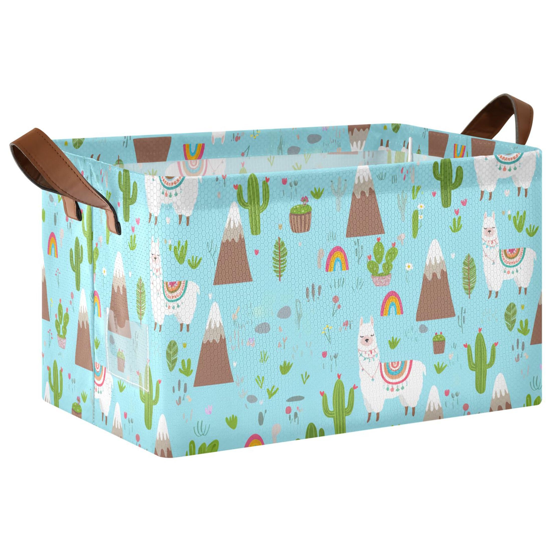 Kutsu Llamas Foldable Storage Basket Collapsible Bin With Handles For Shelves
