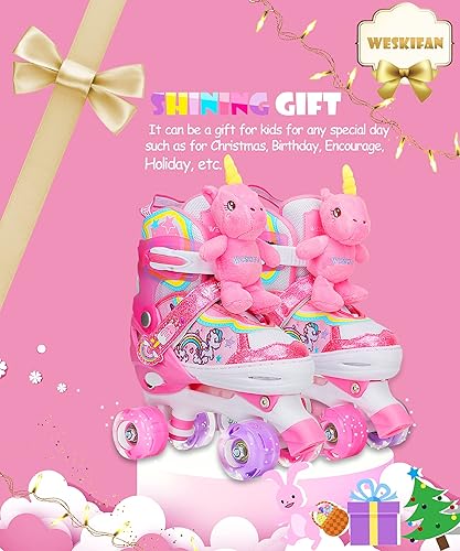 Miniatura 5 de Dino - Patines de ruedas para niños y niñas, WESKIFAN Dinosaur Quad Skating Shoes con ruedas brillantes y tamaños ajustables para principiantes para