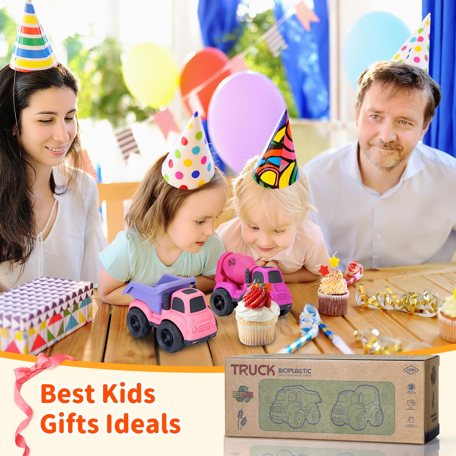 Juguetes para niñas de 1 año, camión volquete y cemento mezclador, sin BPA, sin ftalatos, PVC, juguetes al aire libre para niños pequeños de 1 a 3 años, autos de juguete ideales para niñas de 1, 2, 3, 4