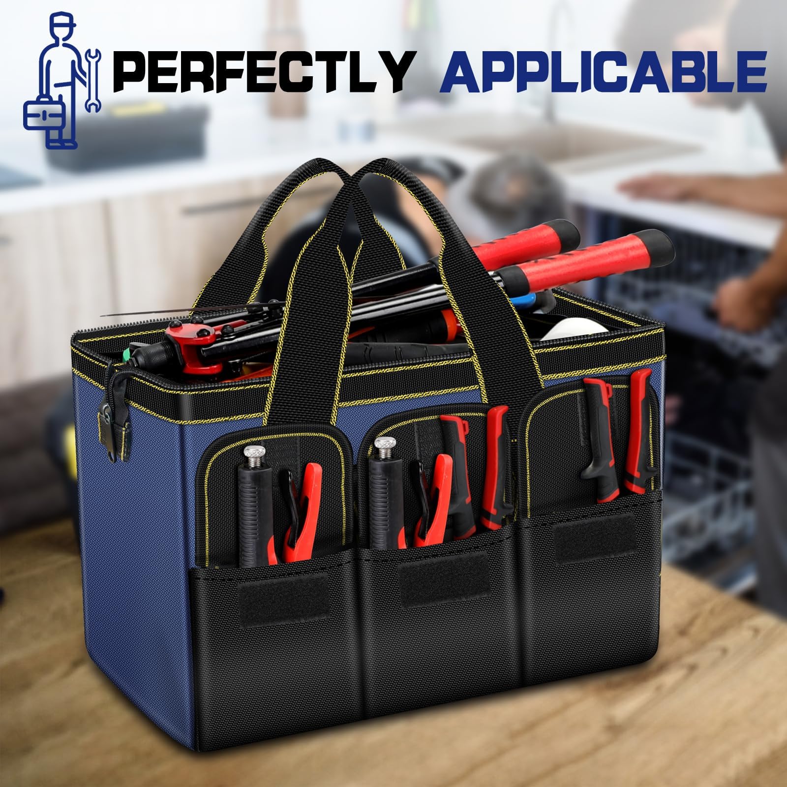AIRAJ Lot de 2 sacs à outils | Sac de rangement portable pour outils de 35,6 cm et 40,6 cm | Sacs à outils à large ouverture pour homme et femme | Petit sac à outils | Organisateur d'outils pour