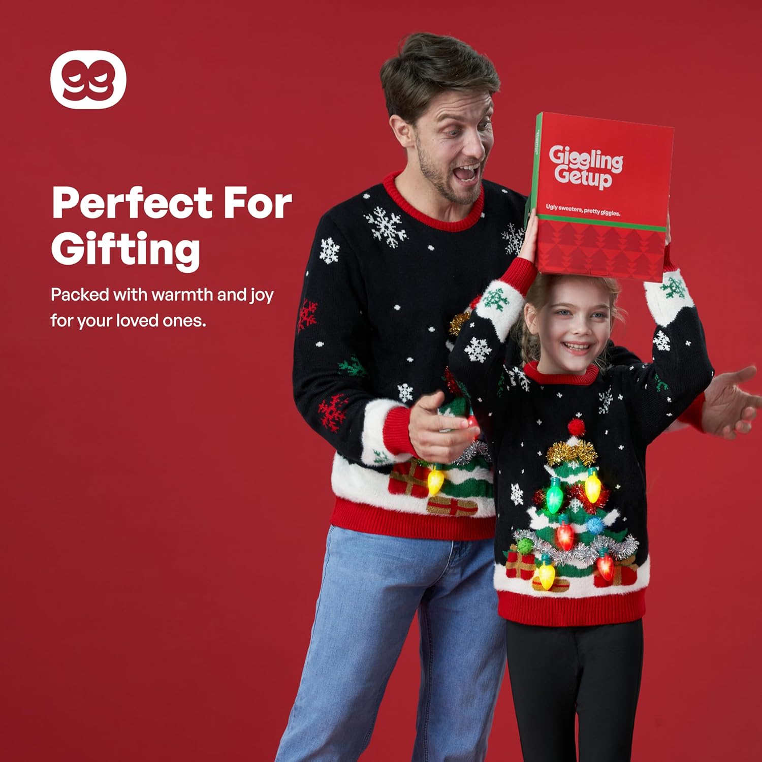 Giggling Getup Ugly Christmas Sweater with Light, LED Ugly Christmas Sweater for Women Men Kids 2025 Christmas Tree(Black) - Image 6