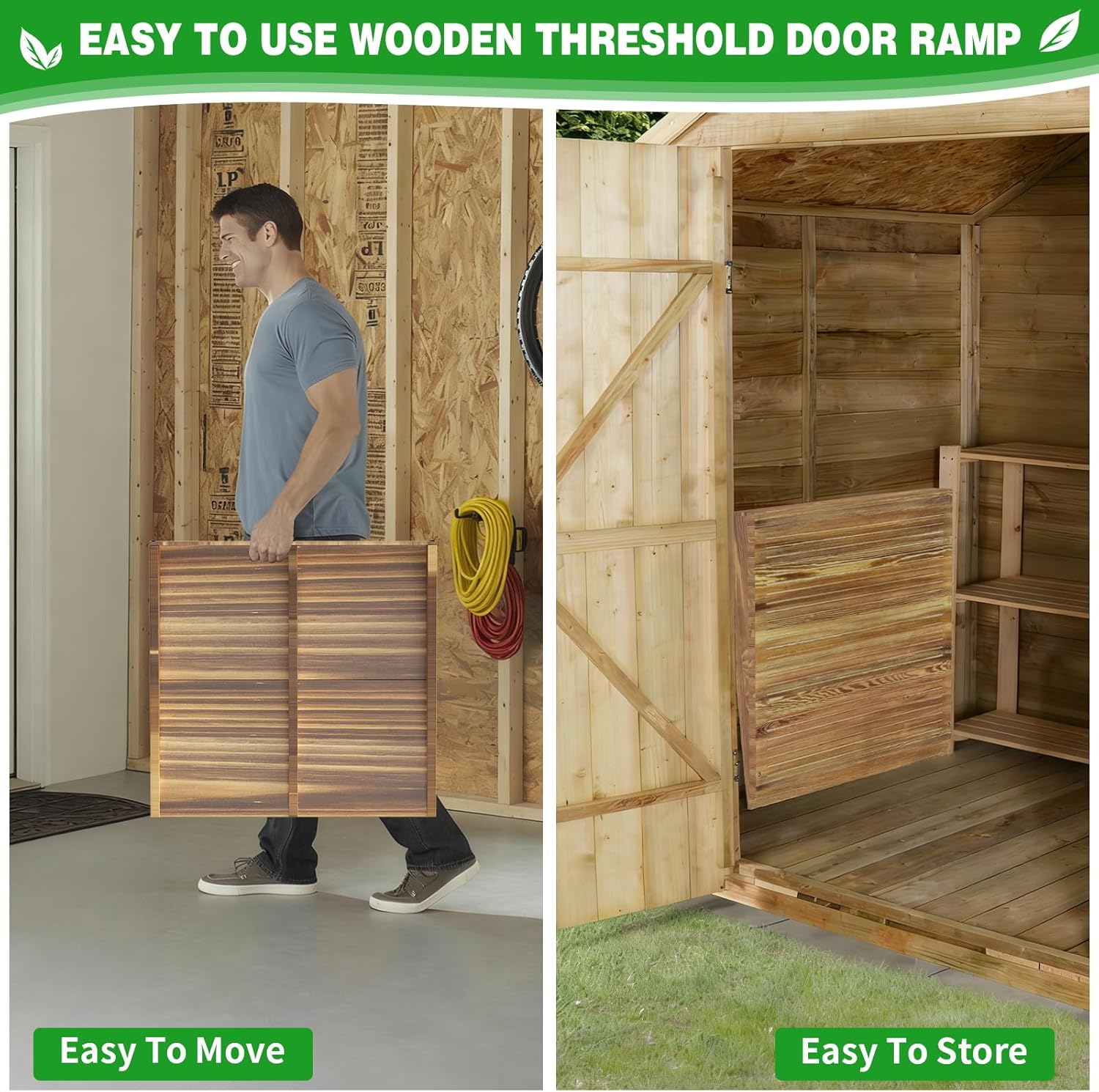 Wooden Threshold Ramp for Home Steps, 5" Rise Doorway Ramp with Non-Slip Grooves, Door Ramp for Wheelchair/Walker/Cart/Scooter, (31.4 W*5.0" H, Solid Pine Wood, 600LBS Capacity)