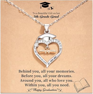2026 Graduation Gifts for Her, 5th/8th Grade Graduation Gifts Heart Necklace Class of 2026 High School Elementary College Masters Degree Graduations Gift Law School Nurse Graduations Gift for Teen Girls Daughter Sister