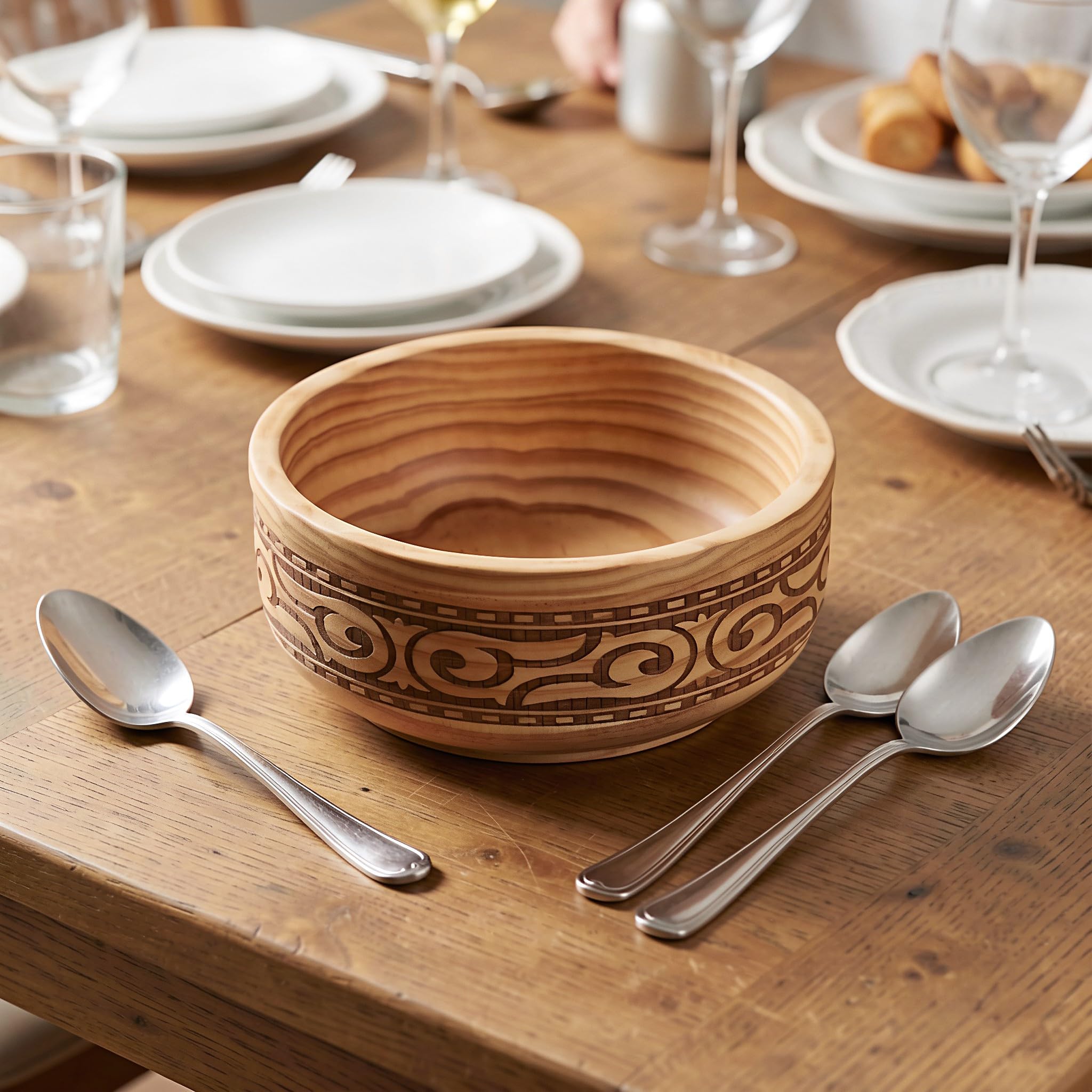 OUNONA Ensaladera de madera, redonda de 15 cm (6 pulgadas), para servir