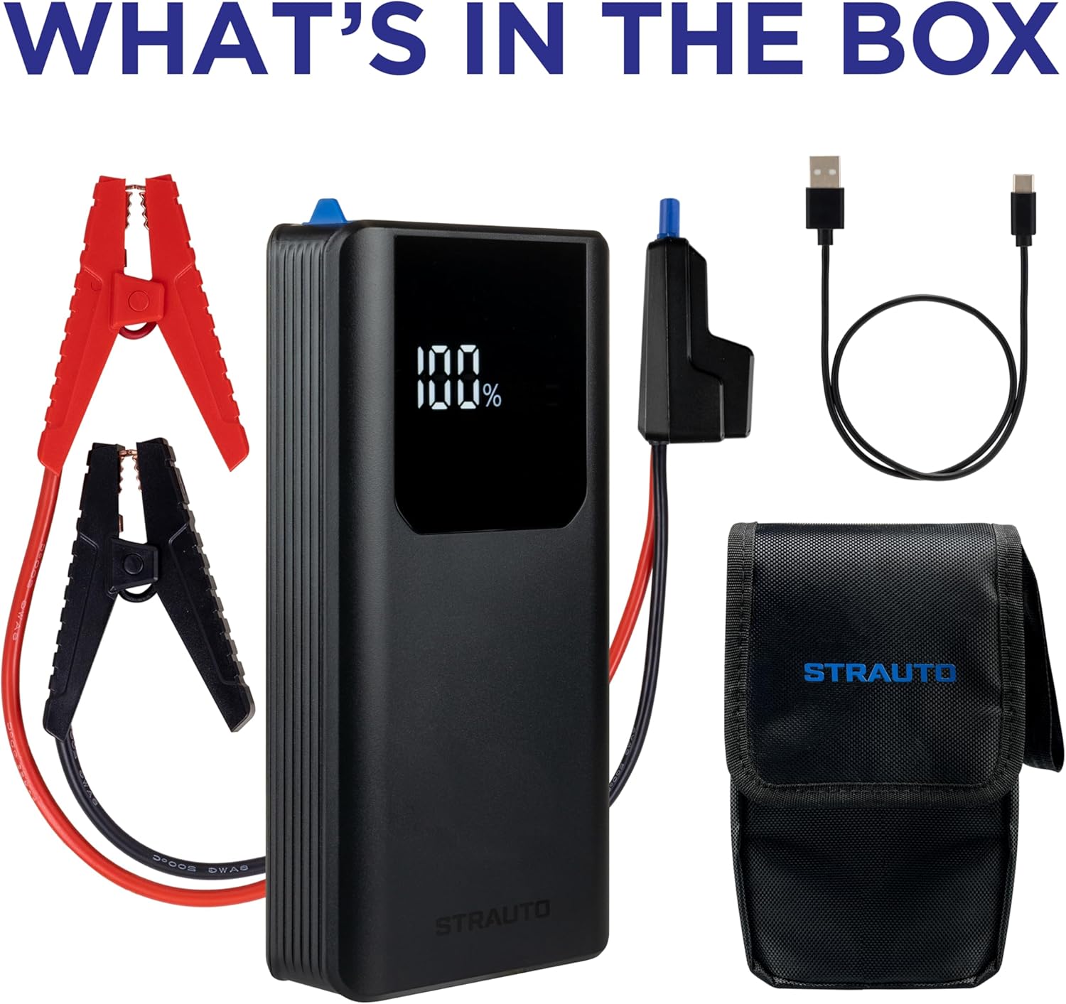 Car Battery Jump Starter, 12V Portable Jump Starter Battery Pack, Jumper Cables, Storage Case, USB-A/USB-C Cable, Rechargeable, Power Bank, Emergency Flashlight, 1200A Peak Current, 83603