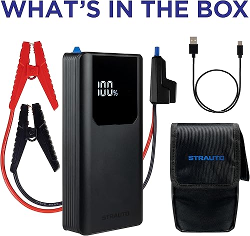 Miniatura 2 de Arrancador de batería de coche, Paquete de batería de arranque portátil de 12 V, cables de puente, estuche de almacenamiento, cable USB-AUSB-C,