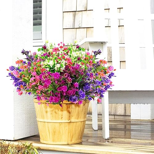 Miniatura 8 de Elexclink - 10 paquetes de flores artificiales para exteriores, resistentes a los rayos UV, hojas de eucalipto de laurel, plantas de plástico