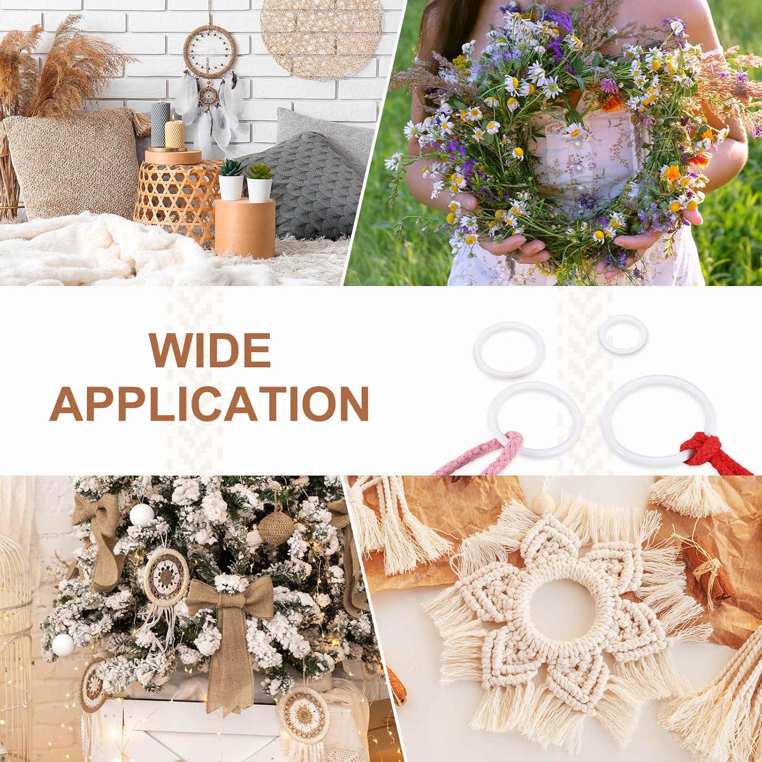 MECCANIXITY 8Pcs Dream Catcher Rings, 8.1" Plastic Macrame Wreath Floral Round Hoop, Plastic Circle O Rings for DIY Crochet Craft Making, Wedding Wreath, Wall Hanging Decor, White