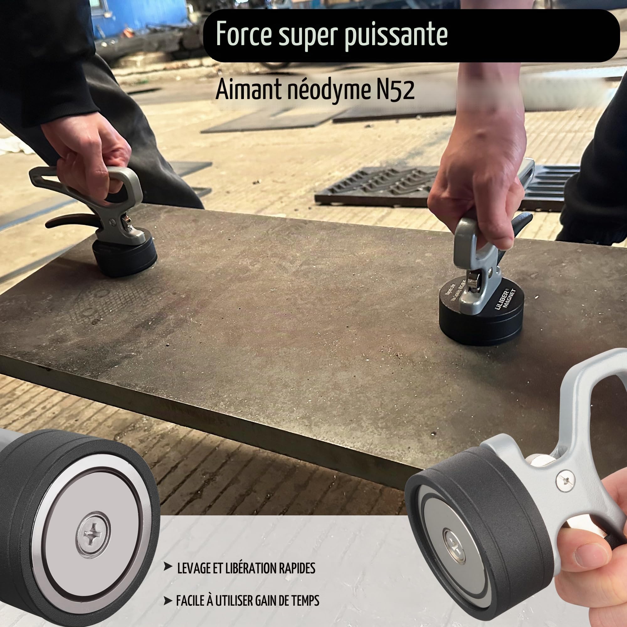 ULIBERMAGNET Outil pick-up magnétique robuste, libération rapide, portable avec poignée ergonomique