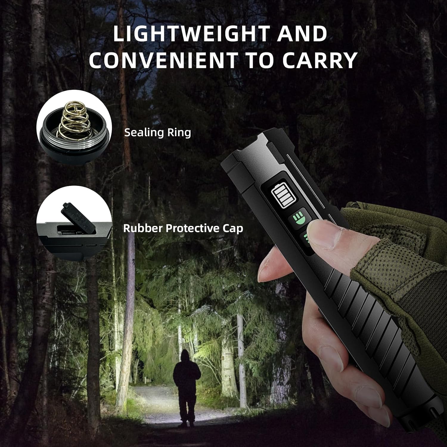Rechargeable EDC Flashlight with 1600 Lumens, 7 LED Modes, Magnetic Base and Bottle Opener, Waterproof Small Flashlight with Red Beam for Home Outdoor Camping and Emergency（Black