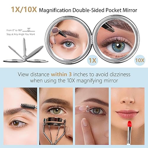 Miniatura 5 de Bolsa de maquillaje de viaje con espejo iluminado, organizador de cosméticos portátil, estuche de tren con divisores ajustables y soporte para