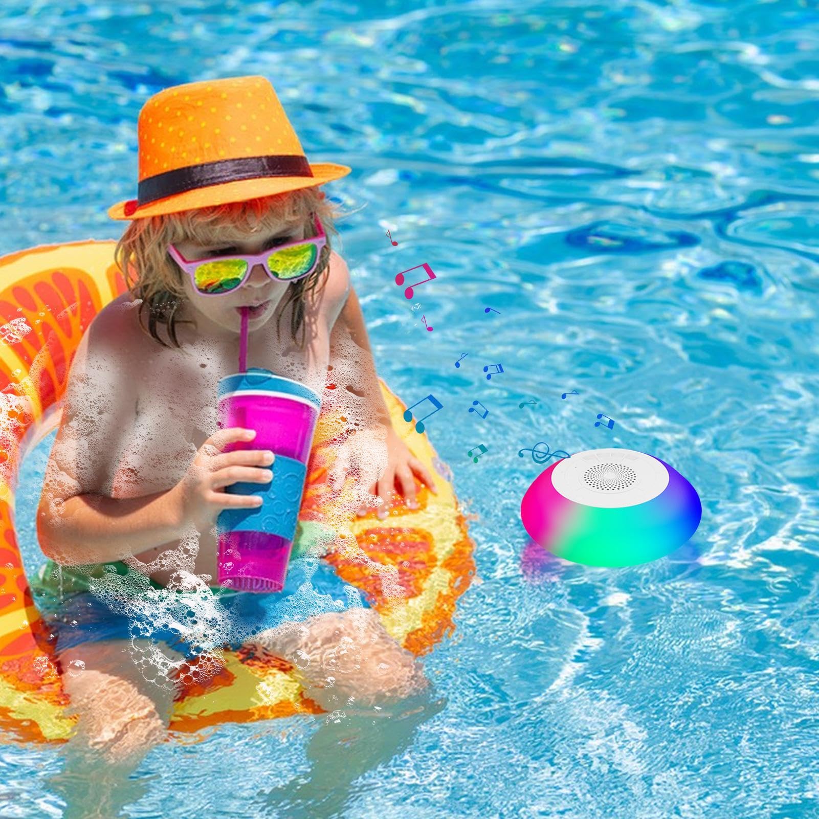 Cassa Bluetooth Galleggiante Per Piscina - Altoparlante Impermeabile Con Luci LED 8 Modalità - Batteria 1200mAh Per 8 Ore Di Musica - Vivavoce