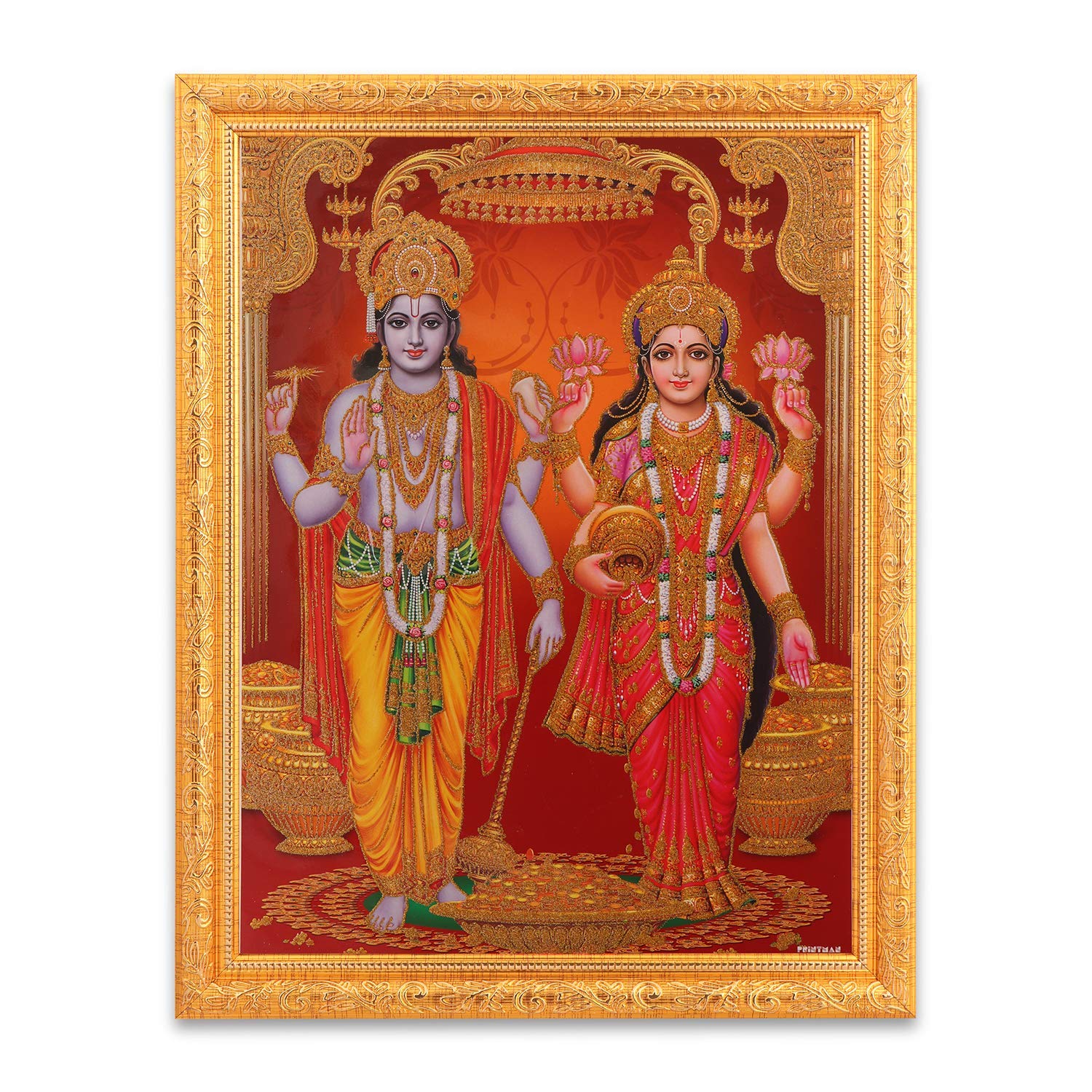 Cadre photo Ram-Sita avec broderie dorée Zari de qualité premium pour grand décor mural indien