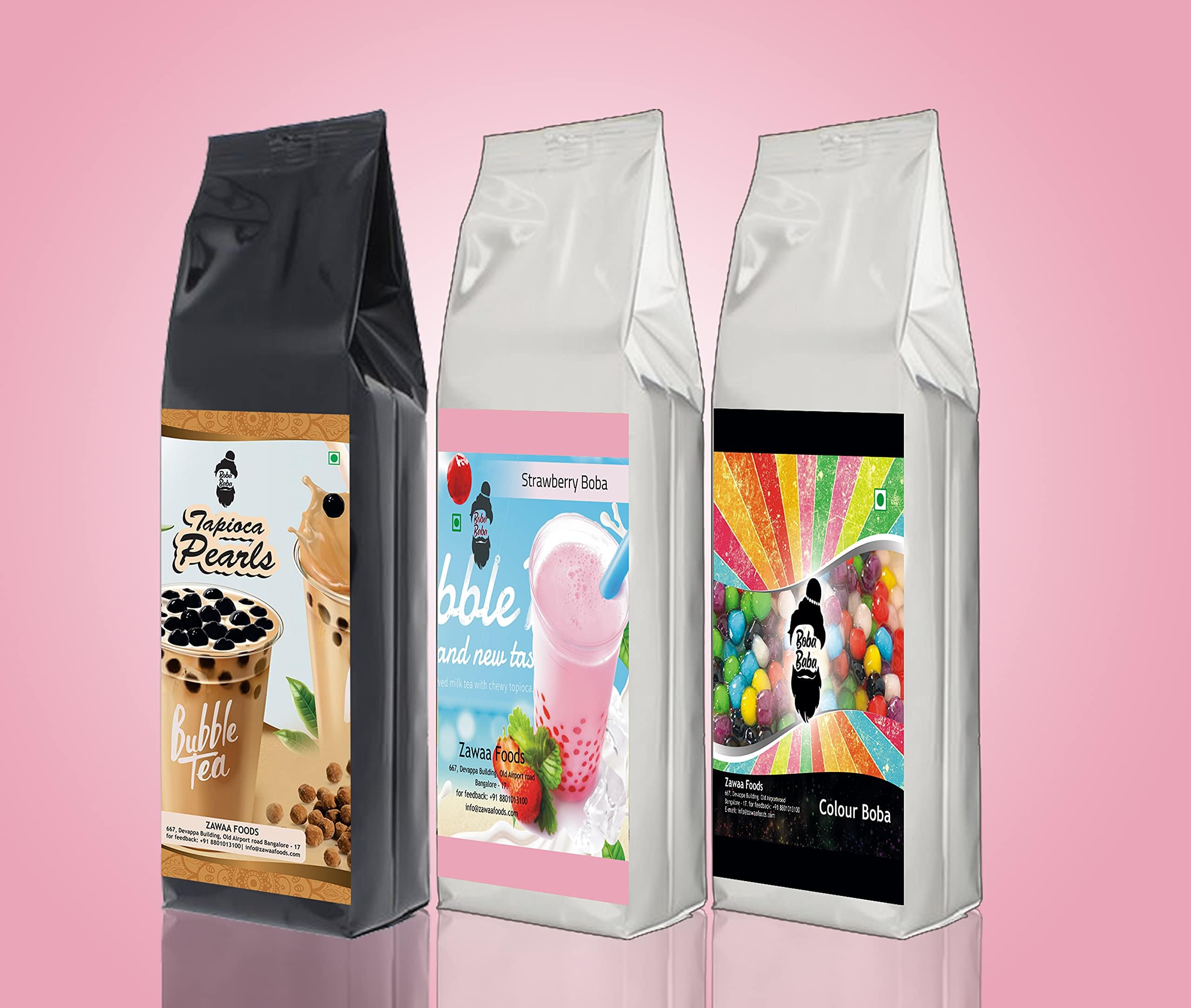 ZAWAA 500G Bubble Tea + 500G Boba Strawberry + Free 1 Boba Tapioca And 20 Pcs Paper Straw