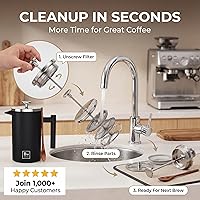 Vista 6 de Barista Warrior Cafetera de prensa francesa de acero inoxidable con termómetro integrado, diseño de doble pared aislada, sistema de filtro doble