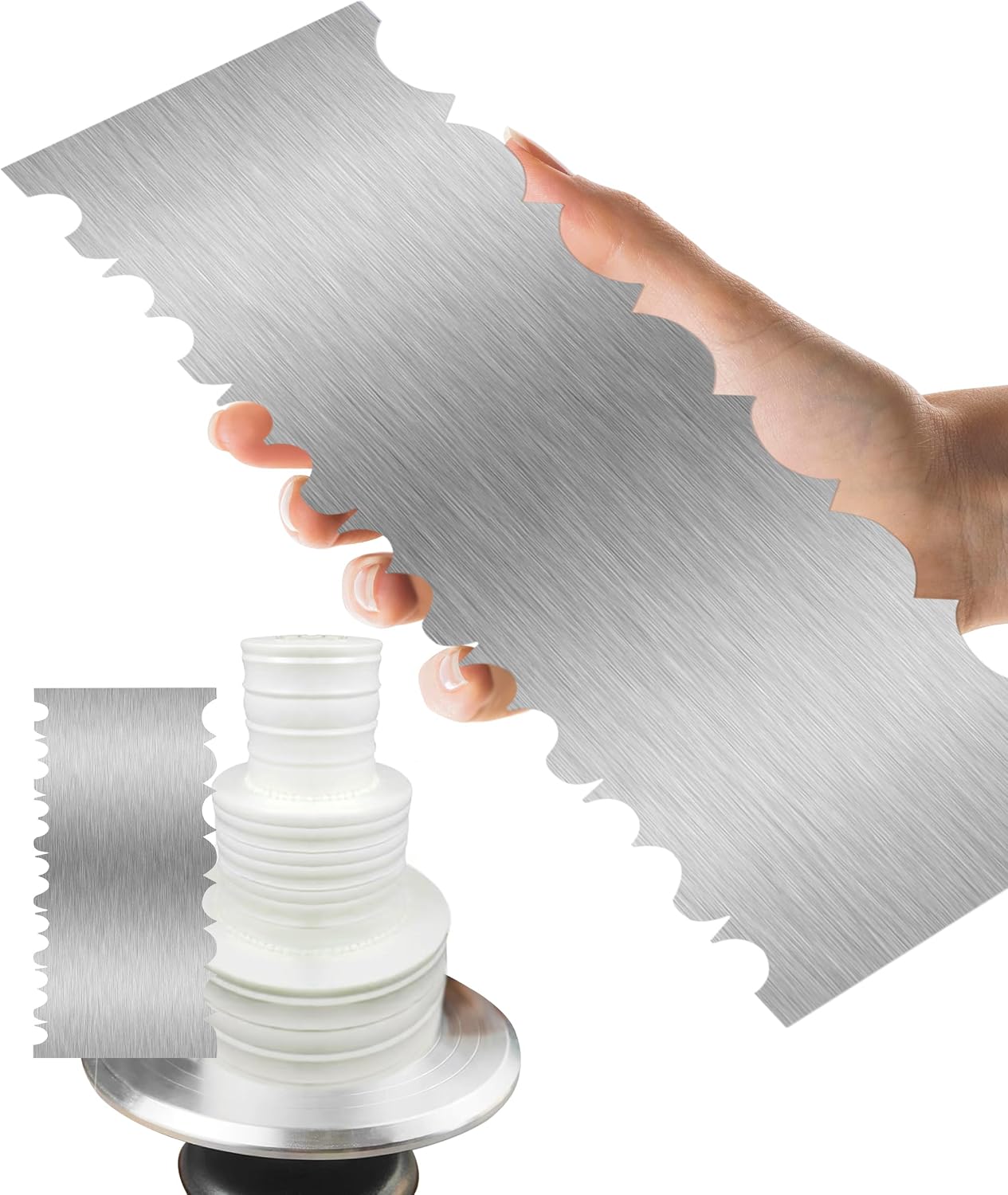 8.6 Inch Metal Cake Scraper Smoother, Edge Side Jagged Comb for Cream image 3