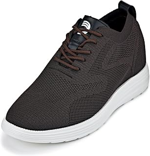 CALTO Men's Invisible Height Increasing Elevator Shoes - Coffee Brown Ultra Light-Weight Lace-up Knitted Sporty Walker - 2.8 Inches Taller - X2635 - Size 8 D(M) US