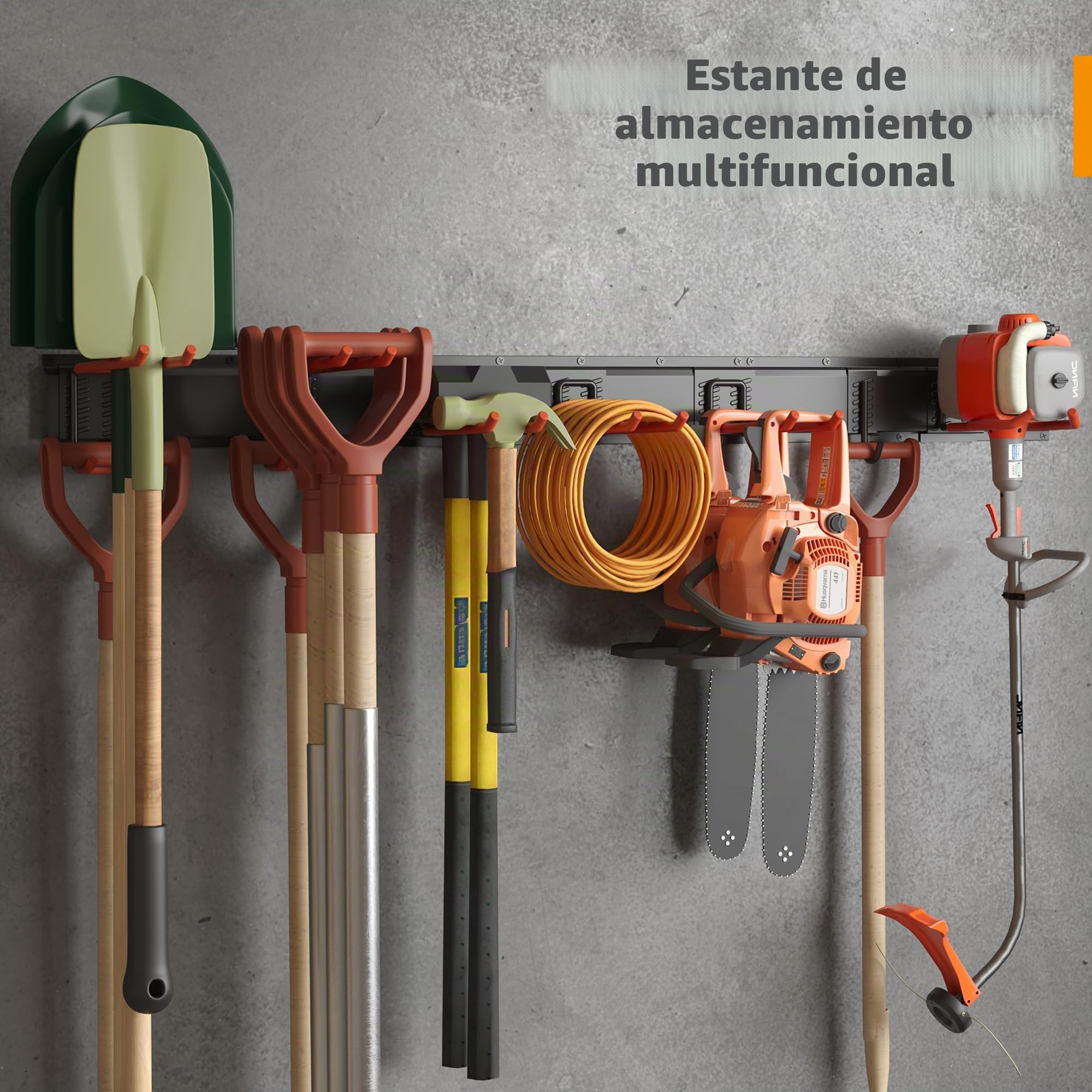 BONTEC estantería multifunción móvil naranja, carga máx 315 kg, organizador de herramientas y organizador pared con panel herramientas y ganchos ajustables, armario herramientas garaje, escobero pared