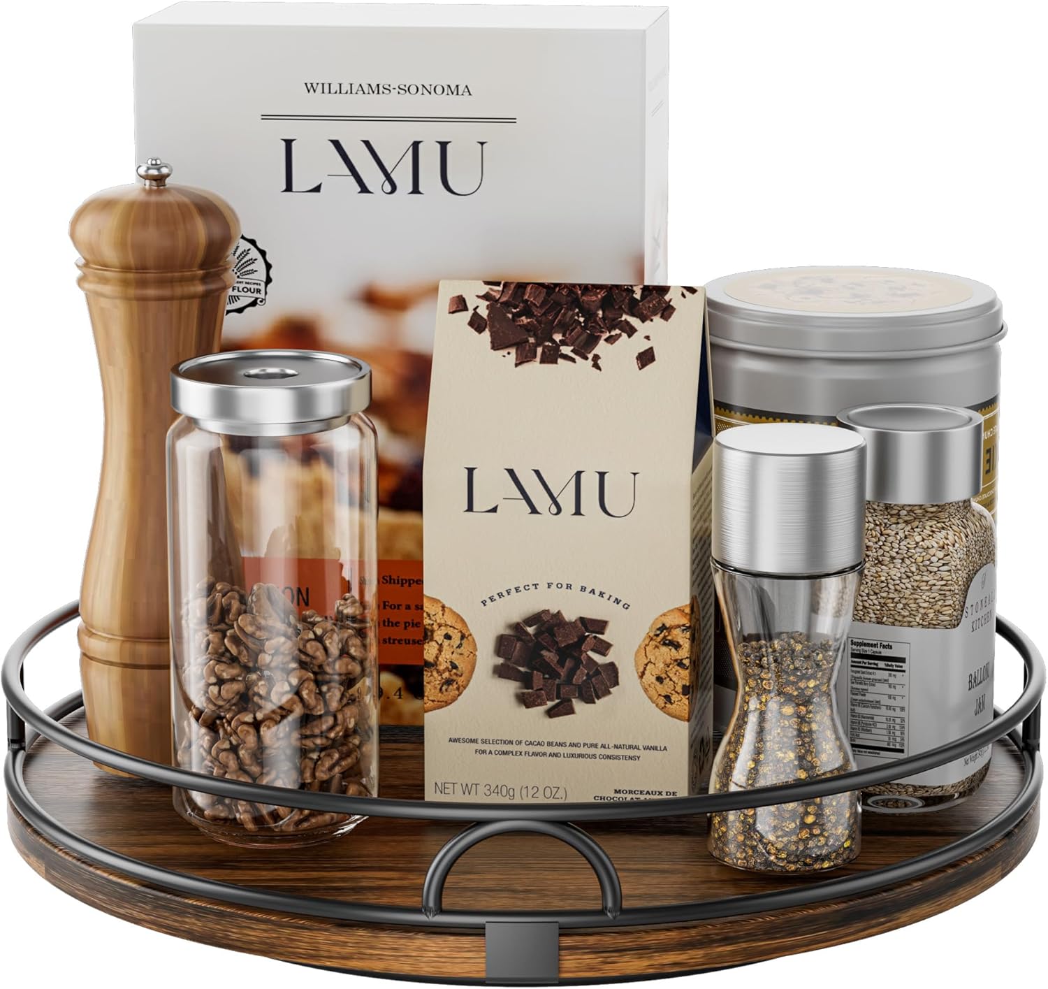 LAMU 12'' Lazy Susan Organizer for Table Top,Wooden Lazy Susan Turntable for Cabinet,Kitchen,Spice Organization,Bathroom Vanity,Rotating Pantry Storage for Table Decor