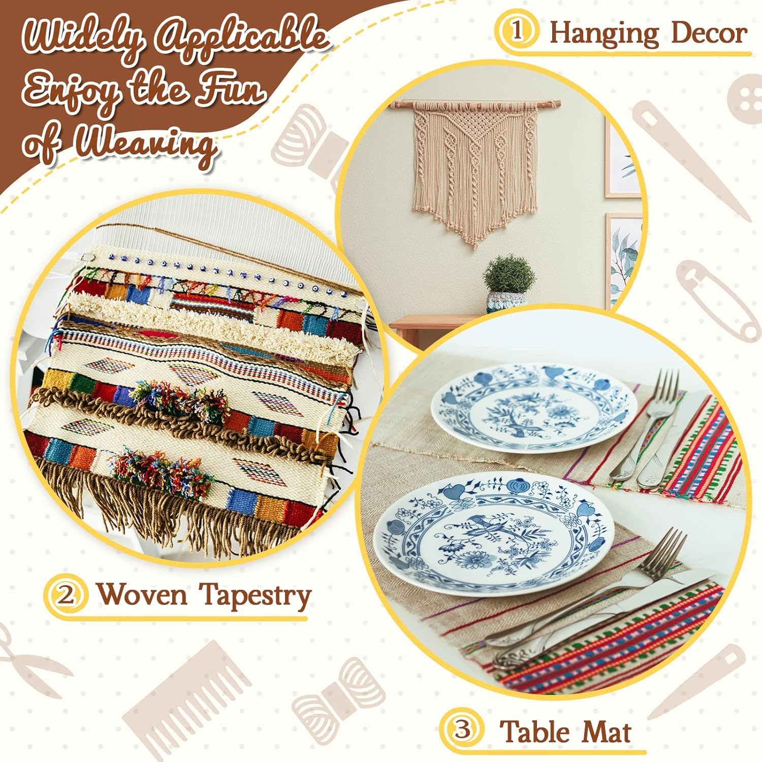 Haoser 7 Pcs Wooden Weaving Loom Kit for Beginners | DIY Yarn Craft Frame with Comb, Needle, Crochet Hook, Stick | Hand Loom for Adults & Kids – 11.8 x 7.9 Inch & 8 x 5.3 Inch Set 4