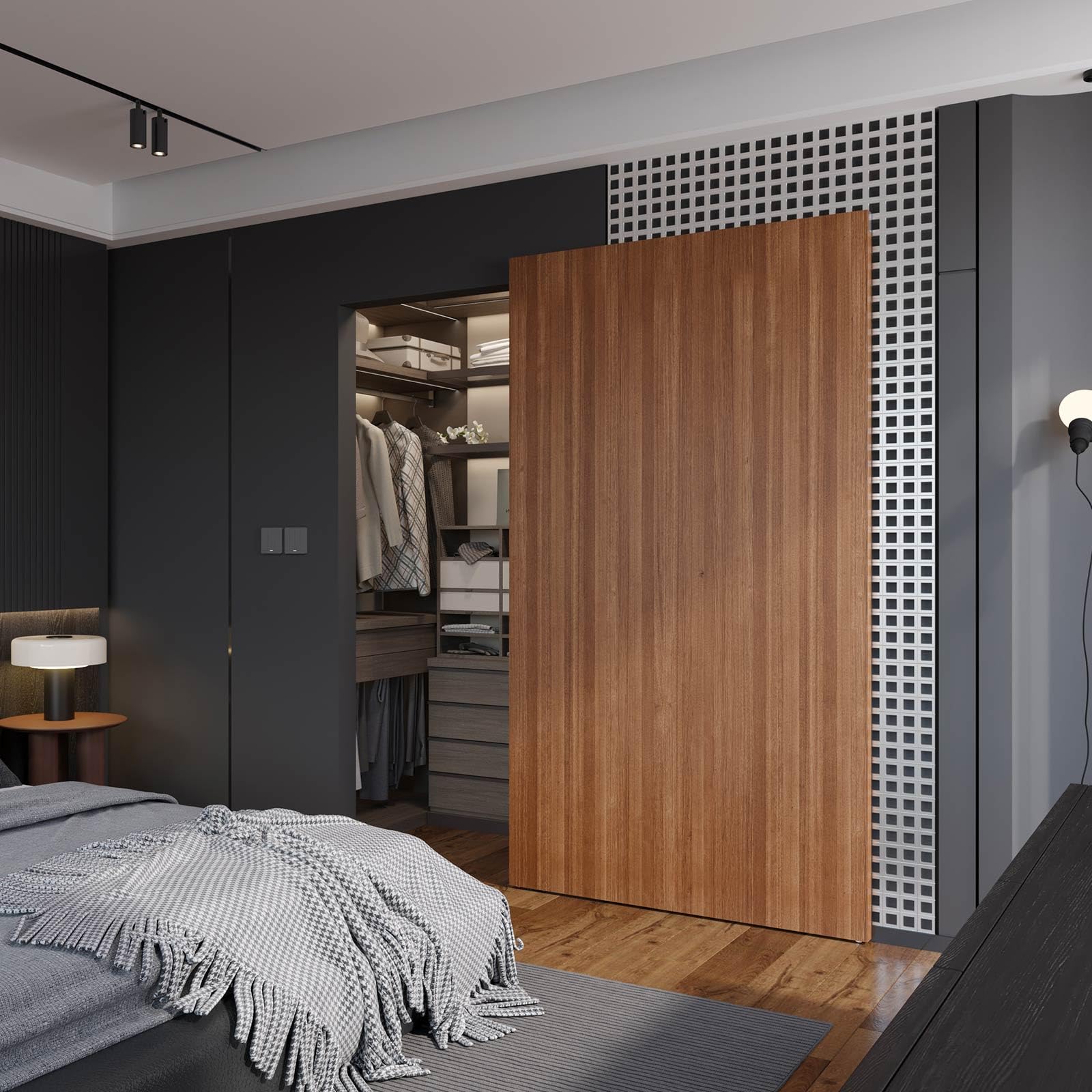 FINOSEN 48inch Concealed Sliding Barn Door Hardware with Soft Close Mechanism, Wall Mount System, Fit MIN Opening Width 40in, Invisible Floor Track,