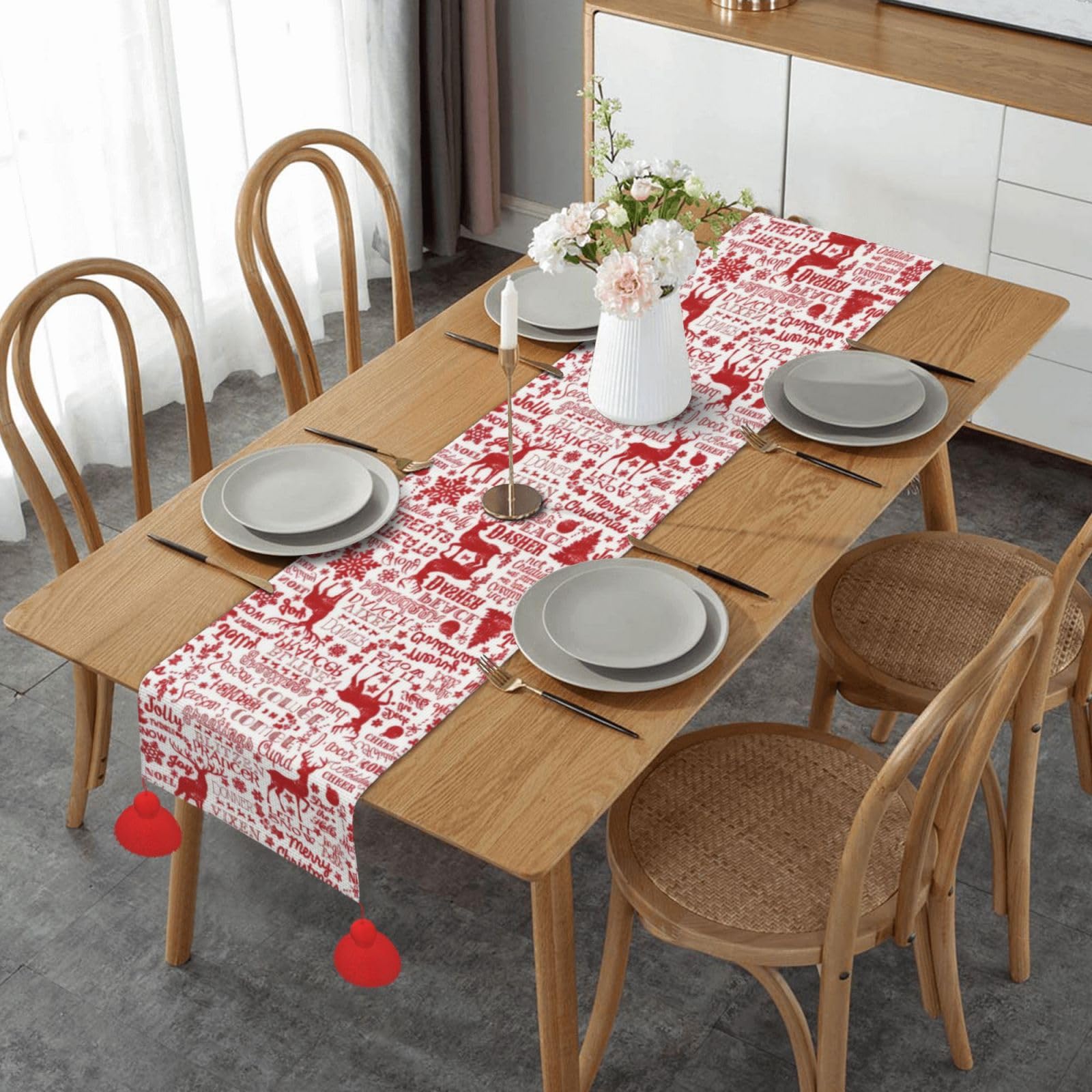 Chemin de table décoratif pour cuisine en fête et repas de Noël style forêt sauvage