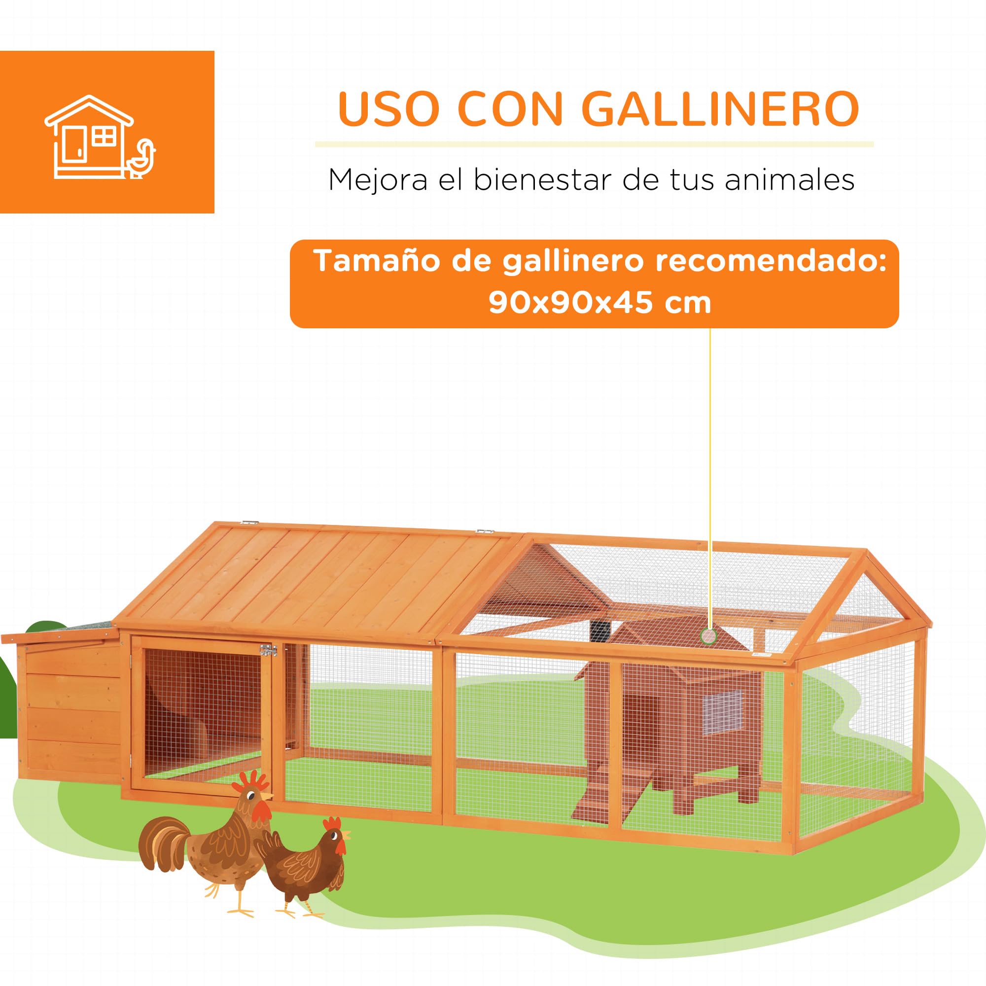 PawHut Gallinero Exterior Madera 240x112,5x76 cm Techo Abatible Corral Puertas Cerradura Nido Gallinas