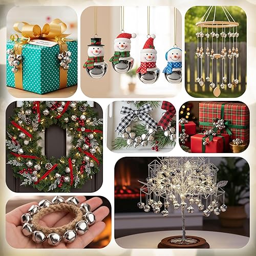 Vista 6 de MCPINKY 170 cascabeles, mini campanas para manualidades, para decoraciones de regalos, bolsas de regalo de bricolaje, 0.5 pulgadas, color plateado