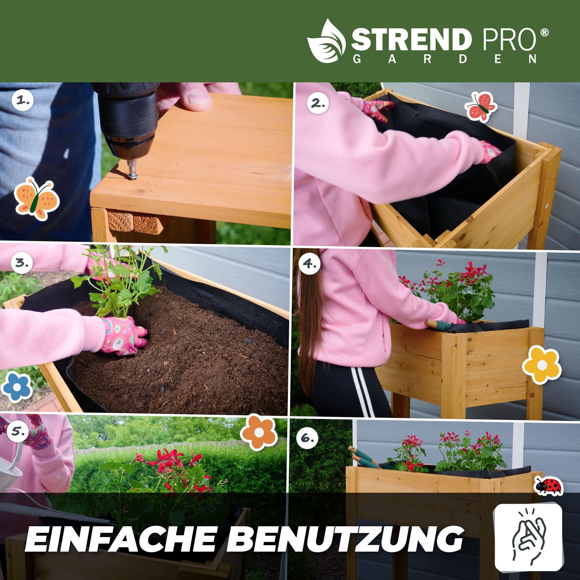 STREND PRO Hochbeet Balkon | 98cm(h) x 40cm(b) x 84(l) | Gemüsebeet Holz mit wasserdichter Pflanzfolie | Kleines Hochbeet Schmales ideal für Balkon, Terrasse & Garten | Kräuterbeet Klein