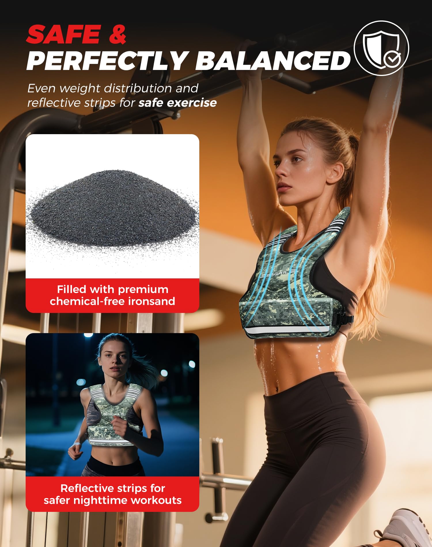 Gilet per allenamento con i pesi Bagail, piastre di ferro rimovibili, petto regolabile, robusto e resistente per uomini e donne, yoga e aerobica.
