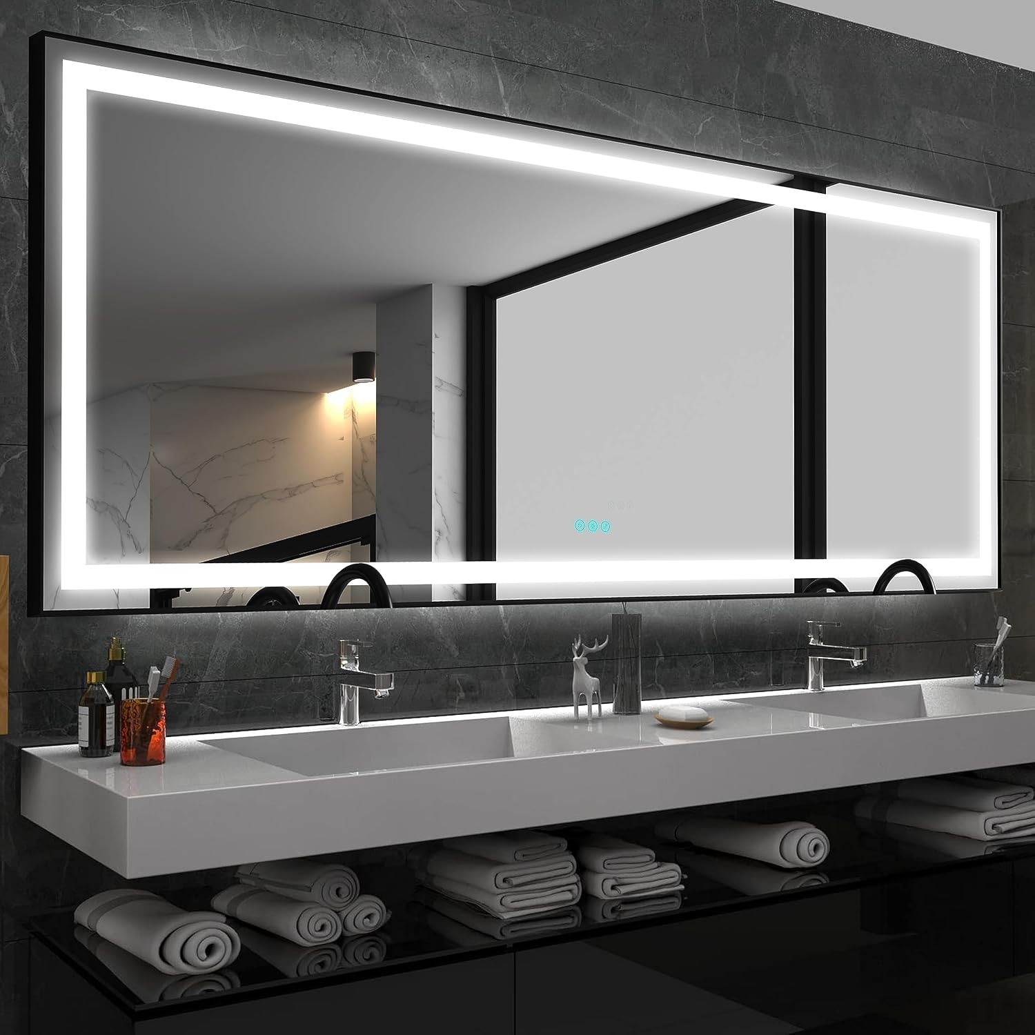 LED Bathroom Vanity Mirror Framed - 96x36 LifeSky Anti Fog Front Lit LED Vanity Mirror - Wall Mounted Lighted Mirror Black Frame Large